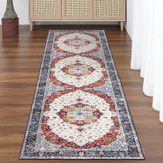 Taleta Arrebol Washable Runner Traditional Persian Floral Art Microfiber Foldable Carpet Runner for Hallway (Blue, 80x300cm)