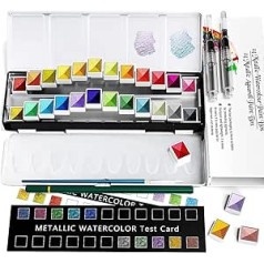 RATEL Metallic Watercolour Paint Set, Solid Watercolour Paint Box, 24 Colours Glitter Solid Pigment, Soluble and Blendable for Children, Beginners and Professionals