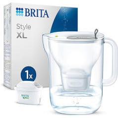 BRITA Style XL ūdens filtra krūze gaiši pelēka (3,6 l) Iekļautā 1 Maxtra Pro universālā kasetne - filtrs samazina kaļķakmens, hlora, pesticīdus, metālus, piemēram, svinu un varu