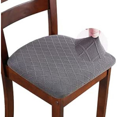 ZHILING elastīgi žakarda krēslu pārvalki, ēdamistabas krēslu sēdekļu pārvalki ar saitēm, noņemami, mazgājami, putekļu izturīgi ēdamistabas krēsla sēdekļu spilvenu pārvalki — 6 komplekts (pelēks)