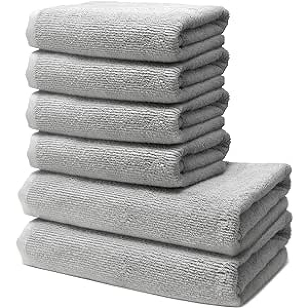 OHM - Bathroom Set - 2 Bath Towels Adult 70 x 140 cm + 4 Hand Towels 50 x 100 cm - 100% Prima Cotton - Very Soft and Absorbent - Oeko-Tex Certified - 500 g/m² - Light Grey