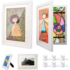 Ciscle Picture Frame Children's Drawings, Pack of 2 A4 Fillba Art Photo Frames Children, Front Opening Artwork, Ideal for Art Projects, School, Home (White)