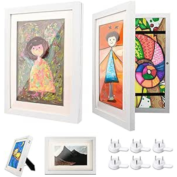 Ciscle Picture Frame Children's Drawings, Pack of 2 A4 Fillba Art Photo Frames Children, Front Opening Artwork, Ideal for Art Projects, School, Home (White)