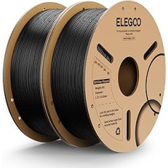 ELEGOO PLA kvēldiegs 1,75 mm, 3D printera kvēldiegs PLA izmēru precizitāte +/- 0,02 mm, saderīgs ar FDM printeri, 2 kg (1 kg/spole), melns