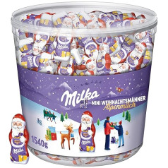 Milka Mini Santas 1 x 1540g I Ziemassvētku šokolādes lielais iepakojums I Adventes kalendārs šokolāde I 175 gabali I 3 šķirņu maisījums I Saldumi Ziemassvētkiem no 100% Alpu piena šokolādes