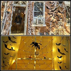 121 Pieces Halloween Decorations Indoor Outdoor Includes 1 Piece Spider Web Lights with 1 Spider, 1 Piece 60g Stretchy Spider Web with 34 Small Spiders, 84 Pieces