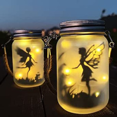 Mostof Butterfly Fairy in Mason Jar, 2 piekarināmu saules laternu lukturu komplekts āra lietošanai, IP44 ūdensnecaurlaidīgs dārza apgaismojums izmantošanai ārpus telpām (pasaku krāsa) (silta)