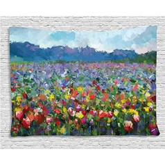 ABAKUHAUS Art Tapestry, Rural Landscape Tulip Living Room Bedroom Home Silky Satin Tapestry, 200x150cm, Blue Ruby