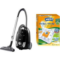 AEG putekļu sūcējs ar maisiņu Black & Swirl PH 86 / PH 96 MicroPor Plus putekļu sūcēju maisiņi Philips, Electrolux un Volta putekļsūcējiem, pretalergēnu filtrs, iepakojumā 4 ar 1 filtru