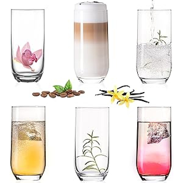 PLATINUX Elegant Glass Dzeršanas glāzes 360 ml (maks. 440 ml) 6 ūdens glāžu komplekts Sulas glāzes Long Drink Glāze Lielas