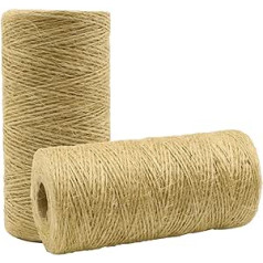 Pack of 2 200 m Jute Twine, Jute Twine String for Garden, Pictures, Plants, Crafts, Natural Jute Cord, Decorative Binding Thread, Parcel Cord for DIY Arts and Crafts Gardening