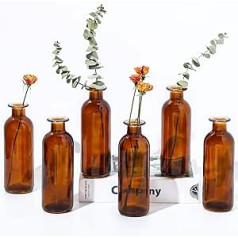 Amber Glass Vase Bud Vases Apothecary Jars Decorative Antique High Class Flower Vase for Centrepiece Bouquets Home Decoration Wedding Bridal Shower, 6.3 x 2.2 inches (Brown, Pack of 6)