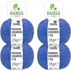 100% Kaschmir Wolle in 12 Farben (weich + kratzfrei) - 100g Set (4 x 25g) Fingering - Edle Cashmere Wolle zum Stricken und Häkeln von Hansa-Farm - Petrol/Taubenblau (Blau)