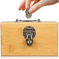 DECHOUS Piggy Bank:Vintage Wooden Treasure Chest,Rustic Small Wooden Box Decorative Coin Bench Money Bank Storage Box for Wedding Gift Home Decor