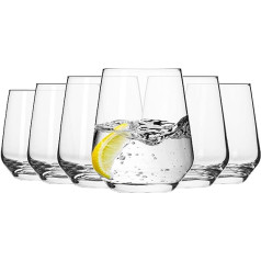 KIAPPO Tumbleri | 6 glāžu komplekts Splendor Water Glasses | Mūsdienīgs dizains ūdenim un aukstiem dzērieniem ar zemu kristāla stiklu, mazgājams trauku mazgājamajā mašīnā, 400 ml x 6 iepakojums