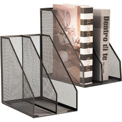 Magazine Rack Metal Bookend Black 2 Compartments Office Organiser Desk Decorative Magazine Stand (Pack of 2)