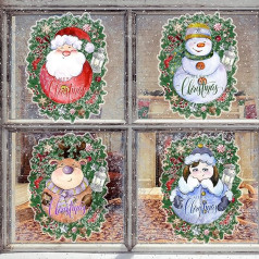 Fassory 4 Pack — vidējas Ziemassvētku logu durvju uzlīmes, noņemamas pašlīmējošas Ziemassvētku vecīša sniegavīra ziemeļbrieža Ziemassvētku uzlīmes