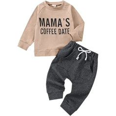 Fabumily Toddler Baby Boys Clothing Long Sleeve Mamas Coffee Date Sweatshirt Tops + Trousers Set Autumn Outfits