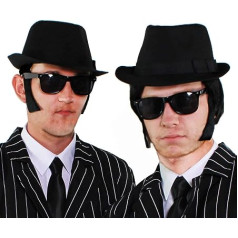 2 x Costume Accessory Set 2 x 4 Piece Brothers Blues Accessory Set Including 2 x Black Fedora Hats + 2 x Black Glasses + 2 x Side Pin Sets + 2 x Black Ties Size: 2 x 60cm Hats