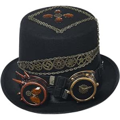 COSDREAMER Unisex Steampunk cilindriskas cepures Gothic punk burvju cepure Spalvas cepure (58 cm, D)