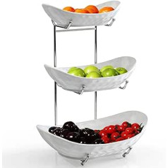 Acliys Fruit Bowl, 3 Tier Ceramic Fruit Basket, 3 Tier Serving Stand, Serving Bowl with Metal Frame, Porcelain Kitchen Bowls for Fruit, Vegetables, Snack, Nuts, Dessert Cake Tray for Party, Wedding