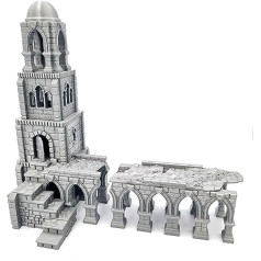 Q P Quality Printing 3D Battle Tower Pillars Building, Ruined Terrain Wall Scenery Tabletop & RPG 28-32 mm Miniatures Wargame Props DnD D&D, 3D Printed and Paintable, FGR-08, Silver Metallic