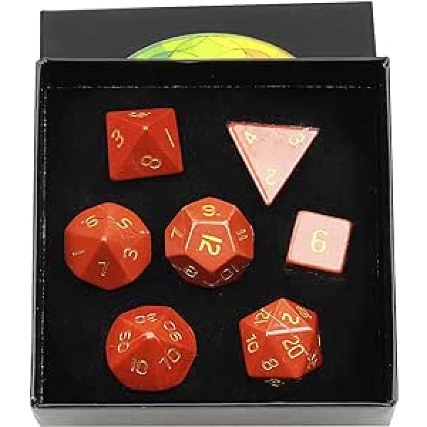 Amogeeli Red Jasper Stone daudzskaldņu kauliņu komplekts, 7 gabali Reiki akmeņi un dziedinošie kristāli dārgakmeņi galda spēles DND kauliņiem RPG MTG kauliņu spēle dāvana