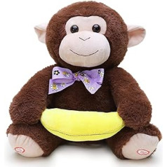 Toyland® 30 cm plīša rotaļlieta Peekaboo Monkey, animēta dziedošā rotaļlieta ar dubultu funkciju un kustināmām ausīm, lieliski piemērota attīstībai