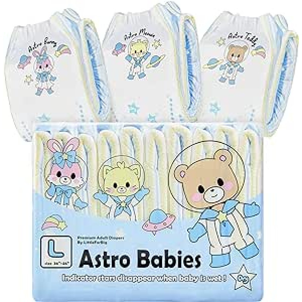 LittleForBig Adult Printed Nappies Pack of 10 - Astro Babies (Large 36 - 46 Inches)