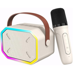 Karaoke mašīna Misilmp bērniem, Bluetooth karaoke skaļrunis ar bezvadu mikrofonu mūzikas atskaņotāja LED apgaismojums un rotaļlietas ar balss maiņas efektu Dāvanas meitenēm un zēniem (bēšs)