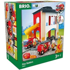 Brio World 33833 liela ugunsdzēsēju depo — ugunsdzēsēju depo ar ugunsdzēsēju mašīnu un ugunsdzēsēju — rotaļlieta mazuļiem, ieteicama no 3 gadiem