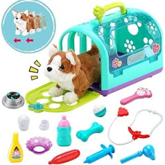 Sotodik Veterinarian Play Set, Veterinarian Case, Role Play with Toy, Doctor Case, Doctor Accessories with Electronic Dog and Transport Cage for Children, Girls, Boys, Pack of 15