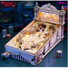 RoWood 3D Puzzle Pinball Machine, kas izgatavots no koka, DIY galda pleznas, modeļu veidošana, Pinball modeļu komplekts pieaugušajiem, sarežģīta koka puzle, spēļu automāts ar pleznu, dāvana