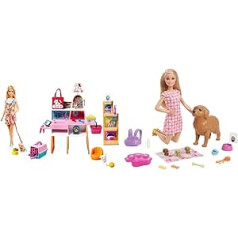 Barbie GRG90 - Doll and Pet Salon Playset with 4 Pets, Colour Changing Grooming Function and Accessories & HCK75 - Puppy Playset Doll (approx. 29 cm, with Blonde Hair),