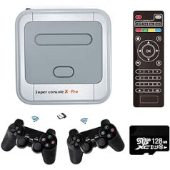 Super Console X Pro Retro spēļu konsole, Mini TV videospēļu atskaņotājs ar 128 GB karti 4K TV HDMI izvadei, integrēts vairāk nekā 41 000 spēlēs, 2 spēļu paneļi atbalsta WiFi/LAN (128G)