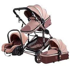 3-in-1 Travel Systems Combination Pram, 3-in-1 Portable Travel Pram, Foldable Pushchair, Aluminium Frame, High Landscape Car for Newborns, Baby Boomer Poussette (Beige 739)