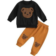 Toddler Baby Boys Cartoon Fluffy Bear Tracksuits 2 Piece Clothing Set Long Sleeve Pullover Sweatshirt Elastic Fitted Trousers Small Boys Warm Clothing