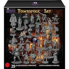 29 Heroic Townsfolk Fantasy Miniatures for DND Miniatures Dungeons and Dragons Starter Set D&D Minis Tabletop Unpainted Miniatures DND Figures Bulk Figures D&D Miniatures