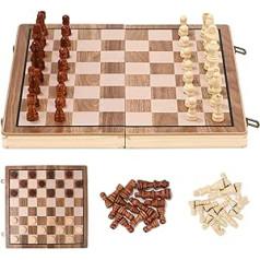 Zoutpy Chess Sets - Magnetic Travel Folding Wood Chessboard Set, Portable Game, International Chess and Draughts Game Set, 2-in-1 for Kids, Adults (39 x 39 cm) (Wood Colour)