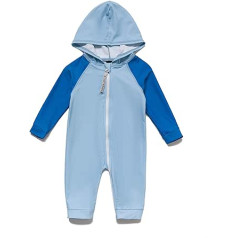 BONVERANO Baby Boys' Hooded Swimsuit UPF50+ Sun Protection L/S One-Piece Full Zip