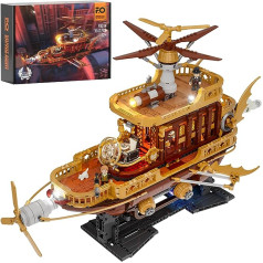 FUNWHOLE Light Catcher Steampunk Airship - 1641 Piece Adult Construction Model Set for Adults and Teenagers