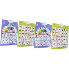 Totority Pack of 4 Voice Hanging Picture Early Educational Toy Learning Guide Wall Chart Toy for Toddlers Children's Toy Learning Chart for Toddlers Children's Learning Poster Fruit