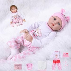 RUNGQIANY Silikona Reborn Lelles 22 collas 55 cm Mīksta silikona Vinila Reborn Toddler Lelles Roku darbs Baby Reborn Ziemassvētku dāvana Lētas Reborn Dolls Rotaļlietas Dāvana reālās dzīves lelles Toddler (Reborn Babies 22 collas)