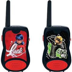 Lexibook - Miraculous TW12MI Walkie Talkies, 200 m, Communication Game for Children, 2 Communication Channels, Belt Clip, Black/Red