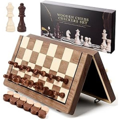 2 in 1 Chess Game Wooden Large High Quality Chess Board Chess Set 38 x 38 cm Magnetic Travel Chess Lady Game with Large Chess Pieces 7.8 cm King Height for Children Adults