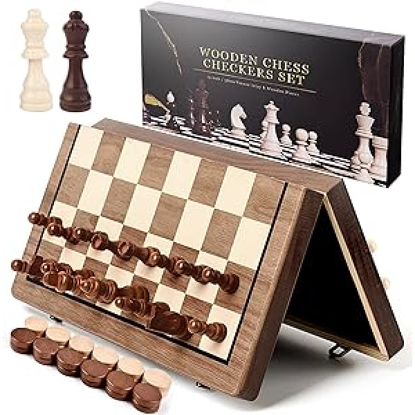 2 vienā šaha spēle Koka liels, augstas kvalitātes šaha galda šaha komplekts 38 x 38 cm Magnētiskais ceļojumu šaha dāmu spēle ar lieliem šaha gabaliem 7,8 cm King augstums bērniem Pieaugušie