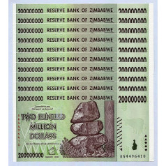 Zimbabwe 200 million dollars x 10 pcs AA 2008 P81 Consecutive UNC Currency bills