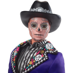 BARBIE Día De Muertos Ken — kolekcionāra lelle ar mīkstu satīna uzvalku, galvaskausa rakstu, Calavera sejas krāsu, augstas kvalitātes iepakojumu, Mirušo diena 2023, HJX15