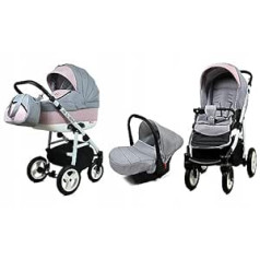 BabyLux® Bambimo ratiņu komplekts 3 vienā alumīnija veidā, ieskaitot bērnu kulbiņu bagiju, sporta sēdeklis, automašīnas sēdeklis, automašīnas sēdekļa ratiņu komplekts, kombinētie ratiņi ar maiņas somu, lietus pārsegu utt.