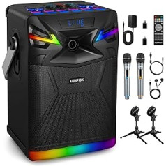 6,5 Zoll DSP Karaoke Anlage mit 2 mikrofonen für tv, Tragbare Kabelloser Lautsprecher Bluetooth Erwachsene/Kinder, Musikbox Maschine mit USB-C Aufnehmen/FM Radio/YouTube/Tiktok FPSK-1